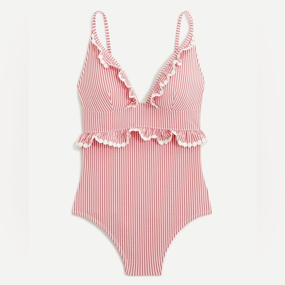 J. Crew Other - J. Crew Ruffle one-piece swimsuit in seersucker size 10